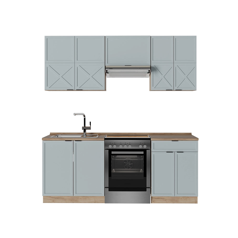 Cucina componibile Fame-Line Blu-grigio chiaro/Rovere dorato 200 cm, PL Rovere Vicco