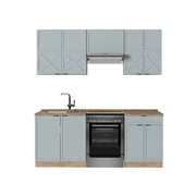 Cucina componibile Fame-Line Blu-grigio chiaro/Rovere dorato 200 cm, PL Rovere Vicco