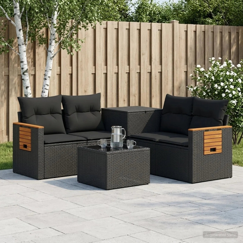 Set di divani 6 pz Nero Rattan sintetico e Acciaio 3447652