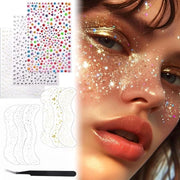 Set di tatuaaggi per il viso 9 pezzi con glitter in metallo argentato - punzoni per foratura a secco e adesivi per macchie di sole - pinza - feste e occasioni speciali