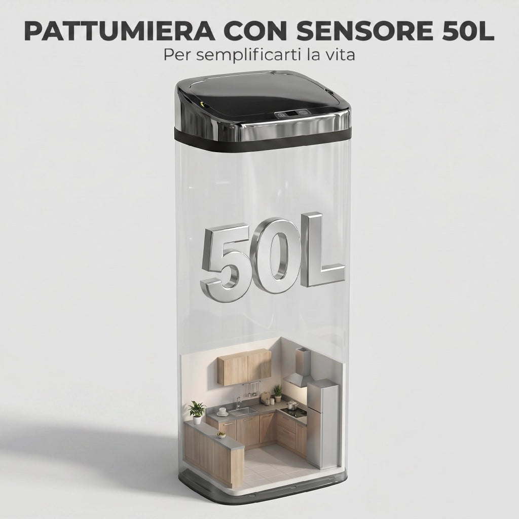 Bidone Rifiuti Intelligente con Sensore ¨C zephmum ¨C Acciaio Argento 33x25x84 cm