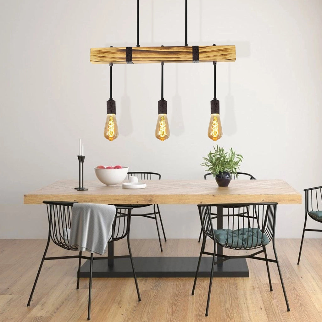 Lampada a sospensione ZMH retr¨° legno trave diametro 61 cm 3 attacchi E27 altezza regolabile potenza 25W