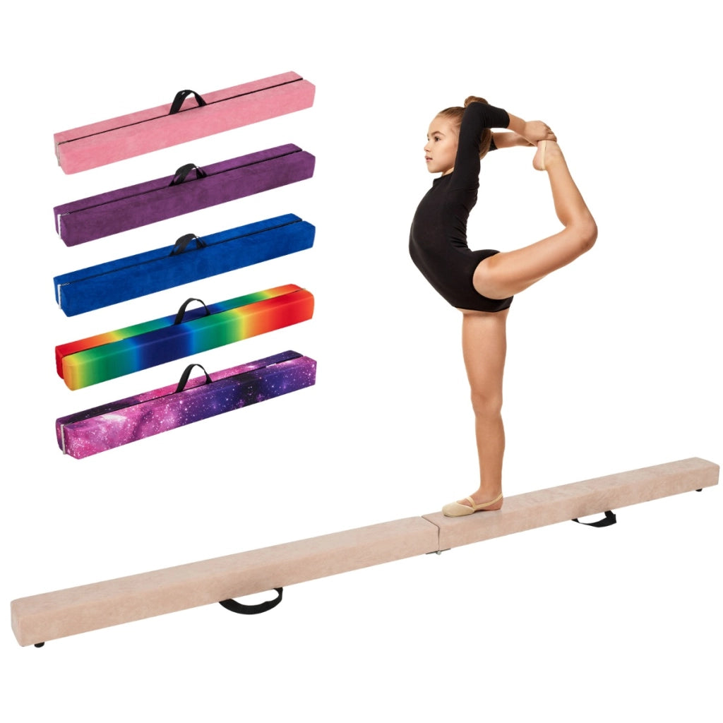 Trave da equilibrio pieghevole in schiuma per bambini adolescenti, Trave ginnastica a pavimento con maniglia Marrone-Tappetini ginnastica e yoga