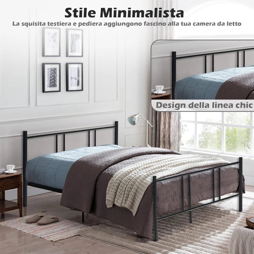 Telaio da Letto in Metallo, Struttura Letto Moderna con Testiera, Pediera e Doghe in Acciaio, Carico Massimo 300kg (200cm x 160cm)