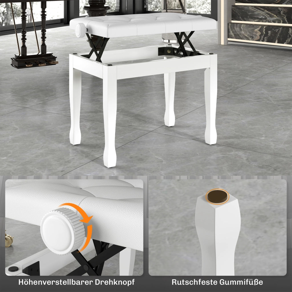 Sgabello da Pianoforte Regolabile ¨C Zephmum ¨C Bianco 64x35x45-55 cm