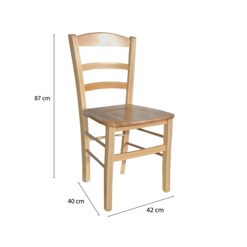 SEDIA IN LEGNO COLORE NATURALE LACCATO 87X40X40 CM MODELLO PAESANA CON SEDUTA COMPATTA E SCHIENALE ALTO IN MASSELLO - 4PZ