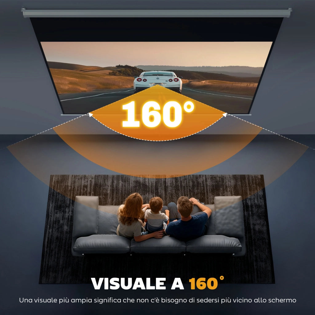 Telo per Proiettore 120" Rapporto 16:9, Fissaggio a Muro e Soffitto per Casa e Ufficio, Bianco