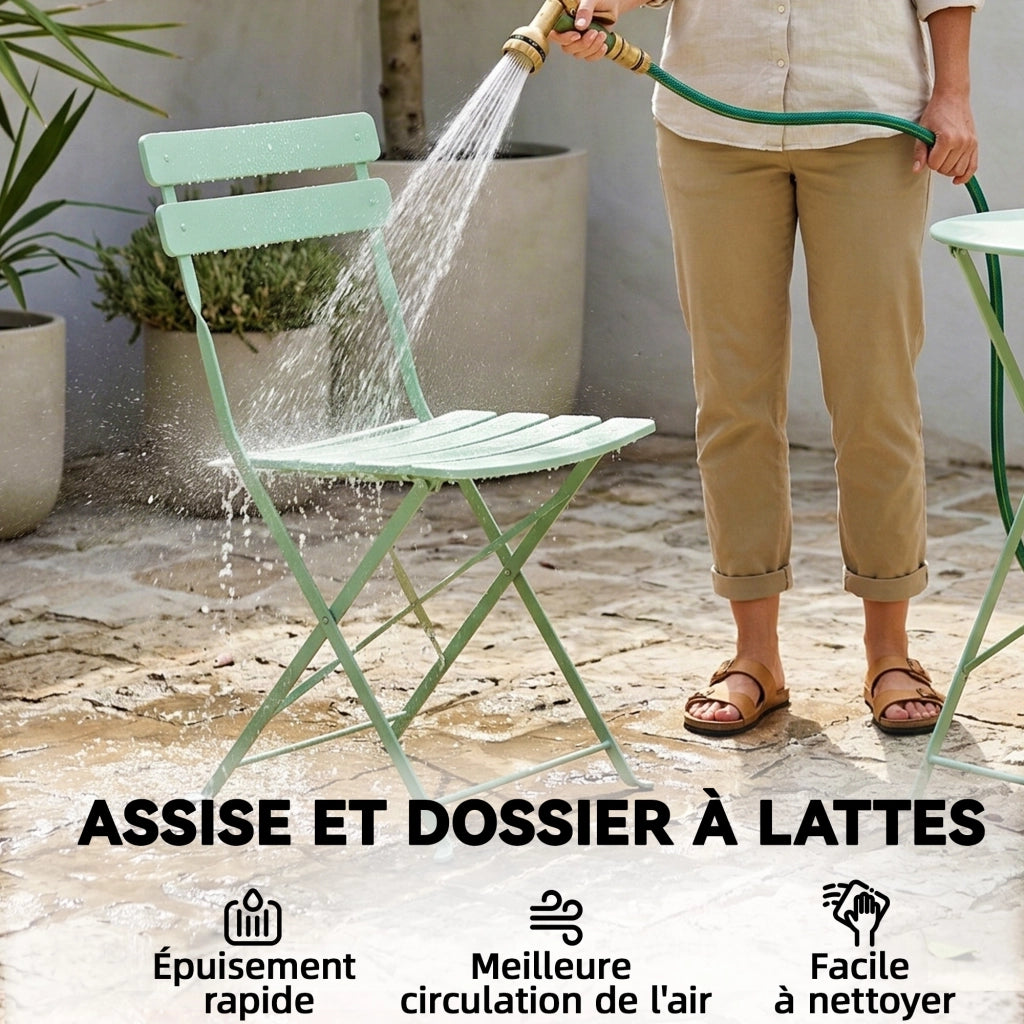 Set Giardino Bistrot 3 Pezzi con Tavolo e 2 Sedie Pieghevoli ¨C zephmum ¨C Verde Antiruggine
