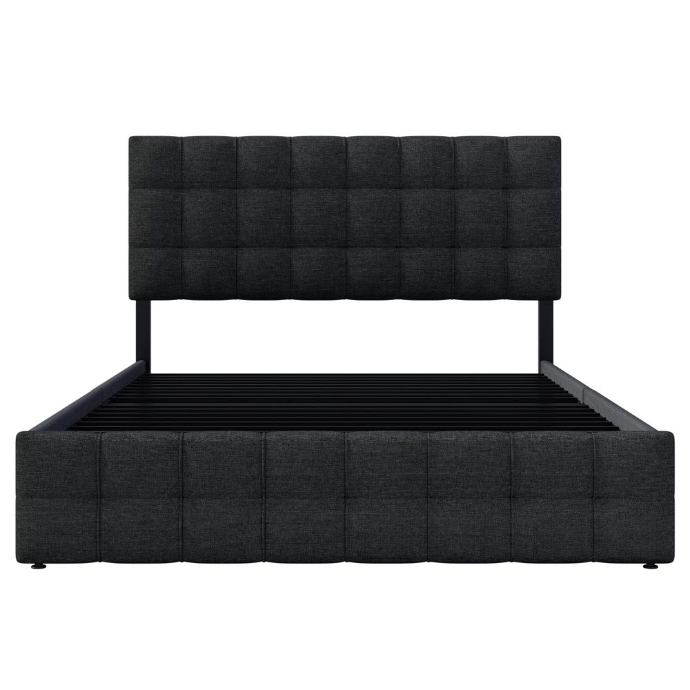 Letto Contenitore Imbottito con 4 Cassetti e Testiera ¨C Xylo ¨C Tessuto Nero 140x200
