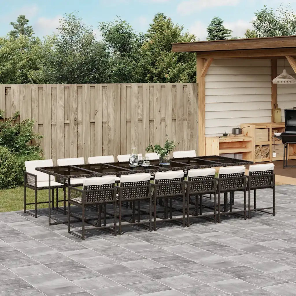 Set da Pranzo da Giardino 13pz con Cuscini Marrone Polyrattan 3211485