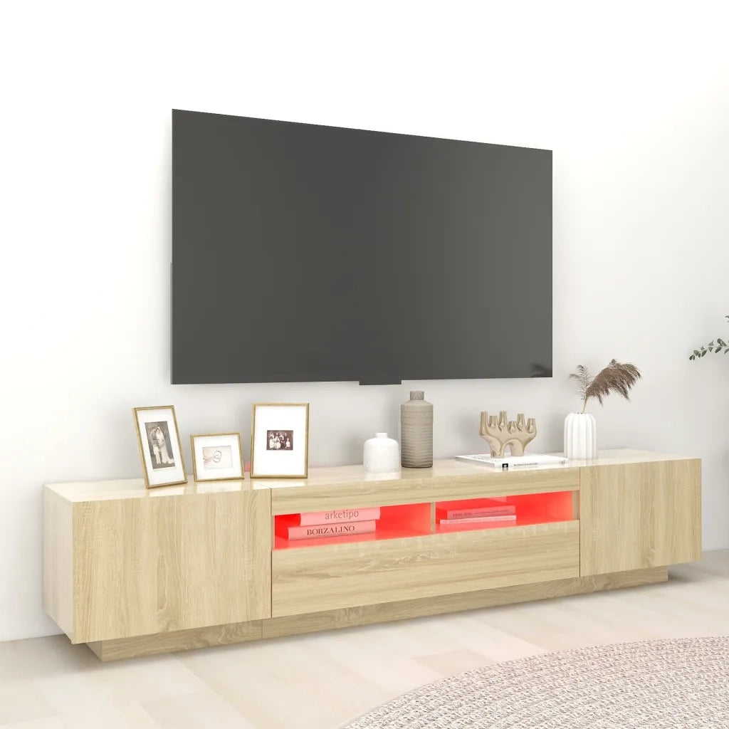 Mobile Porta TV con Luci LED Rovere Sonoma 200x35x40 cm 3081909