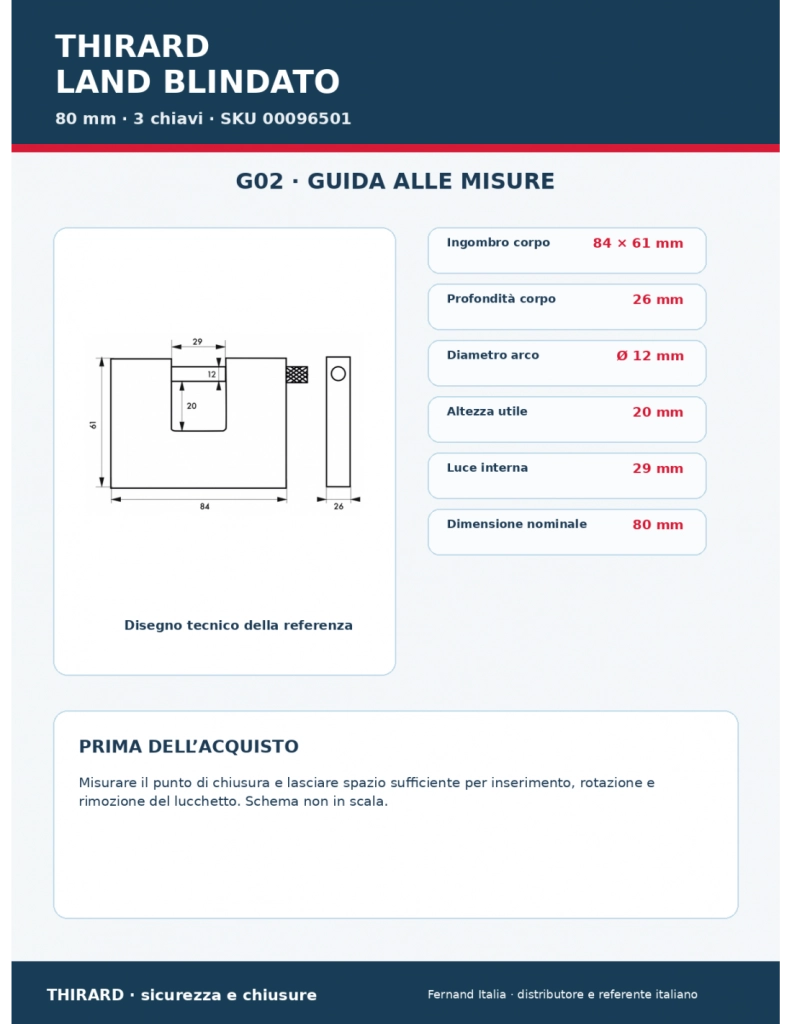Lucchetto LAND blindato 80 mm, 3 chiavi – THIRARD