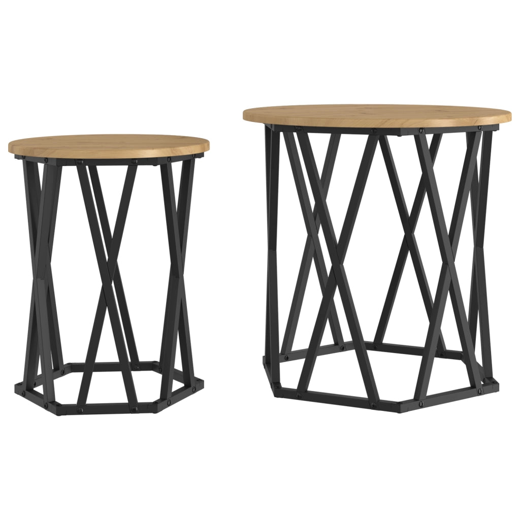 Set di 2 Tavolini in Legno Ingegnerizzato Rovere Artigianale di