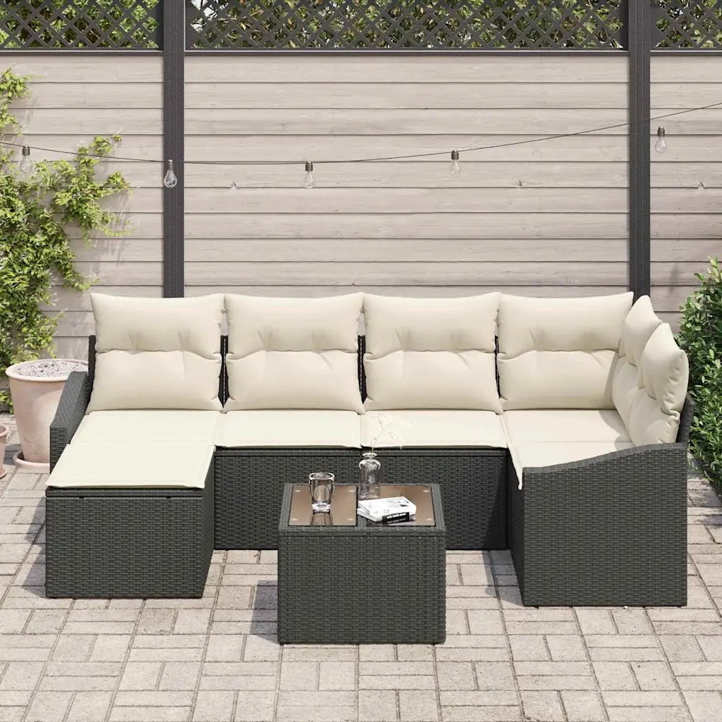 Set di divani con cuscino 7 pcs Nero polyrattan 3346797