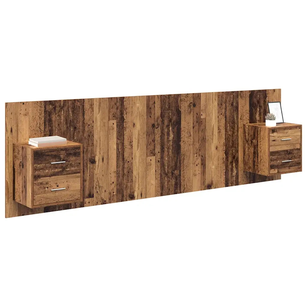 Testata con Comodino 3 pz-Set di 3 Testiera con Contenitore Legno vecchio Legno multistrato 572352