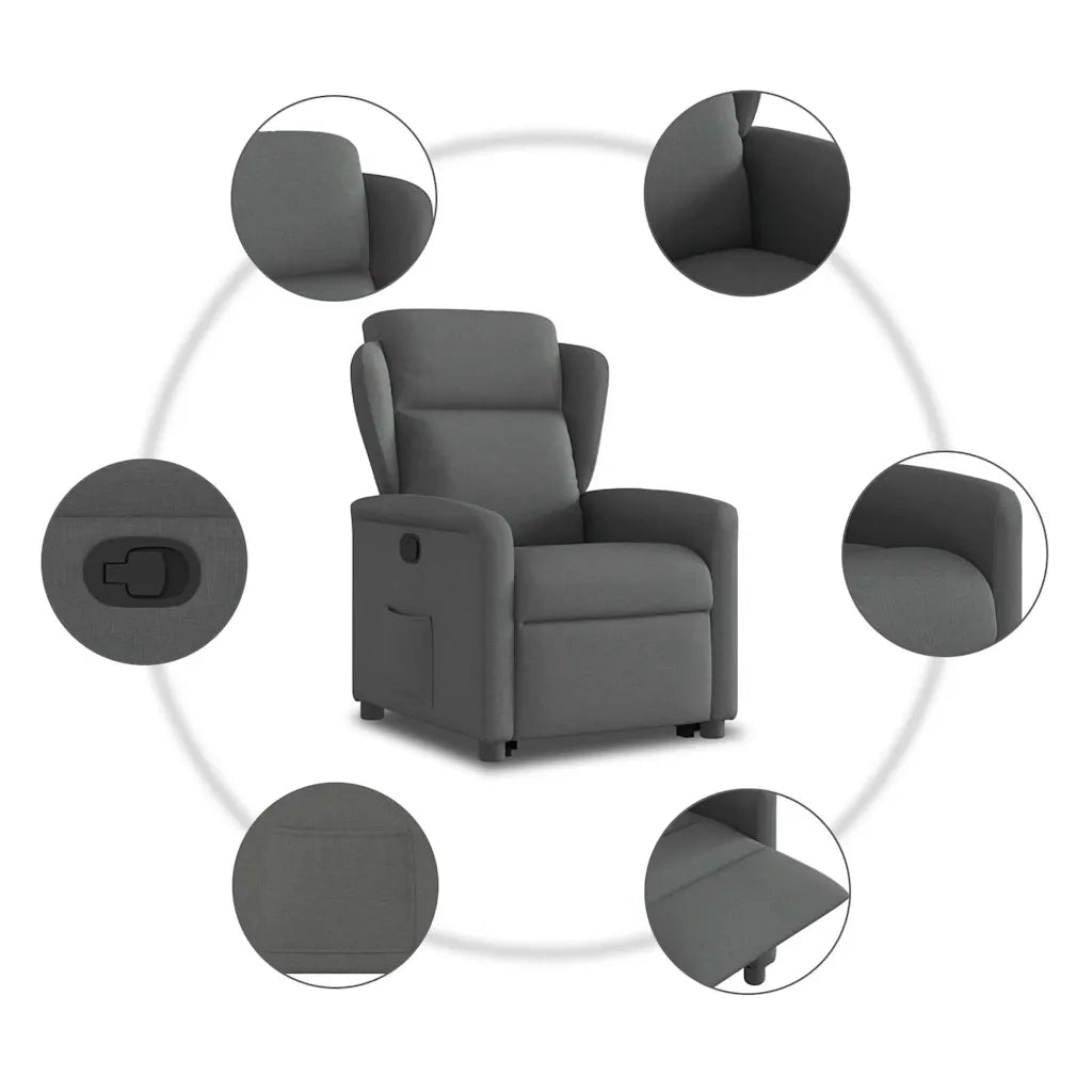 Poltrona Alzapersona Reclinabile Grigio Scuro in Tessuto 3303135