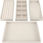 Organizzatore per gioielli in velluto - 4 contenitori - Dimensioni 35,3 x 24,2 cm - Display da dozzina con sezioni rimovibili per collane, anelli, bracciali e orecchini