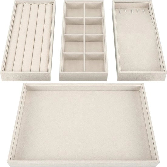 Organizzatore per gioielli in velluto - 4 contenitori - Dimensioni 35,3 x 24,2 cm - Display da dozzina con sezioni rimovibili per collane, anelli, bracciali e orecchini