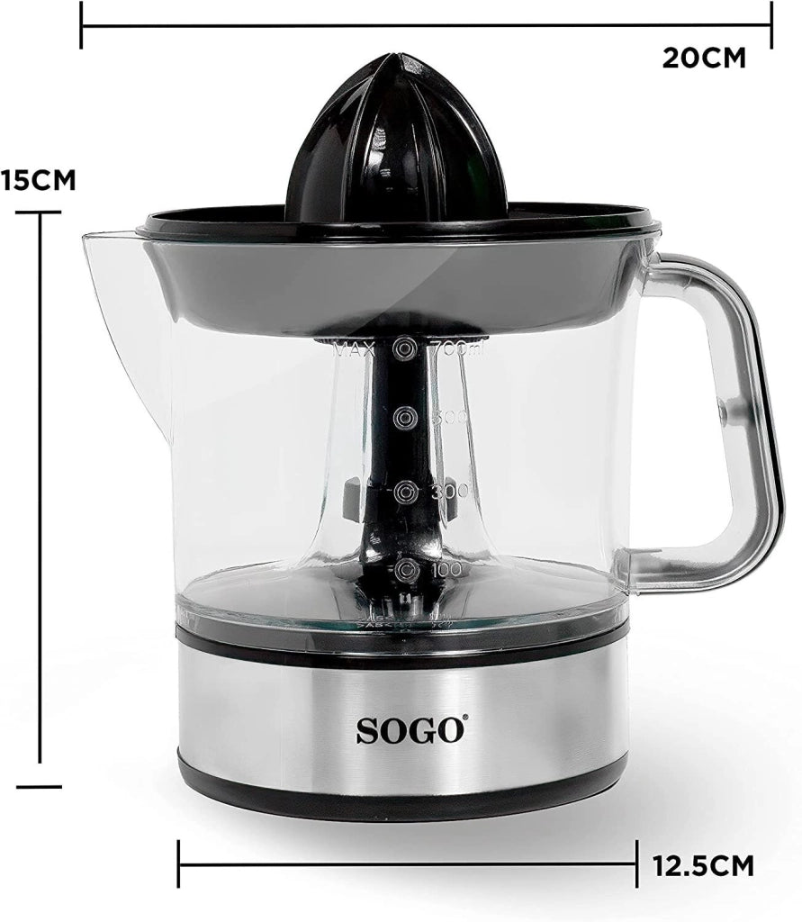 Spremiagrumi elettrico automatico 40W, caraffa trasparente 0,7 litri con coperchio, doppio cono per agrumi - SOGO
