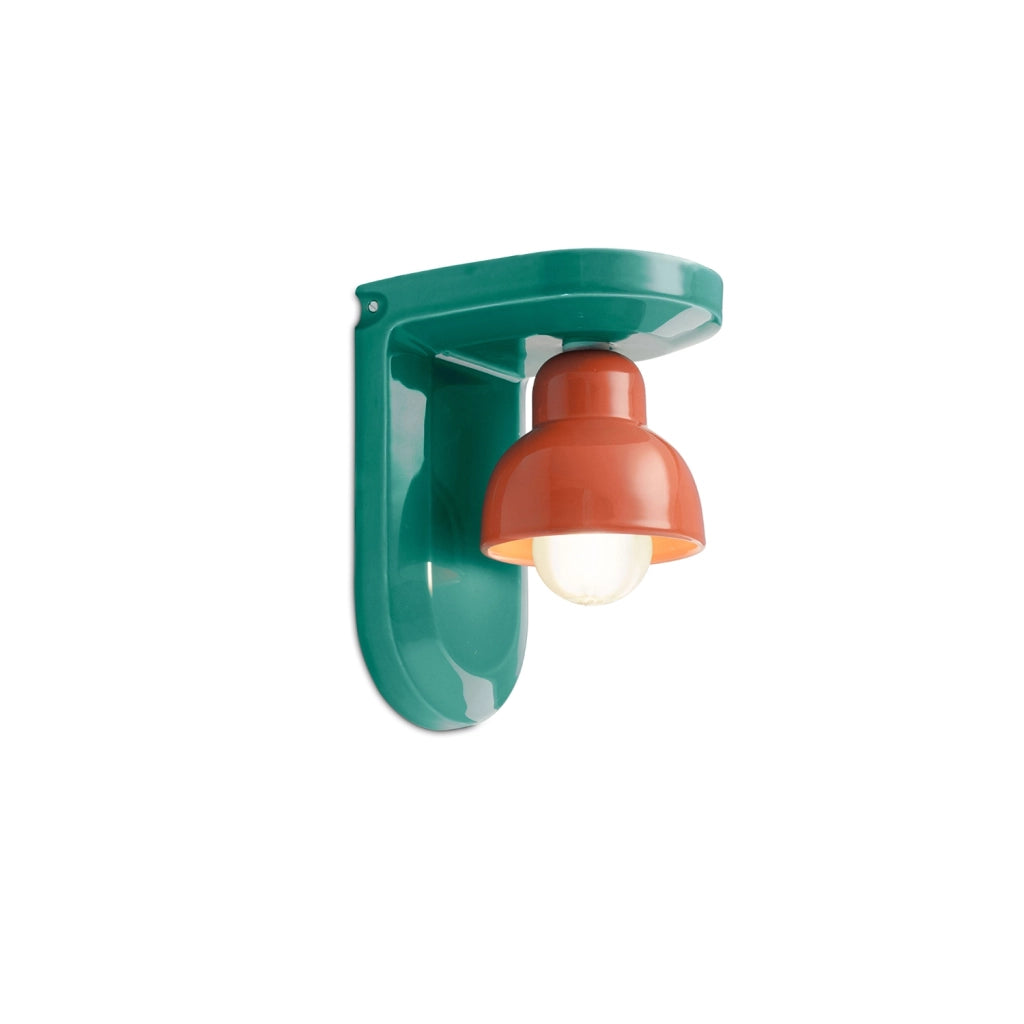 Applique Vintage Decò Berimbau Ceramica Turchese E Arancio Pokè 1 Luce E27