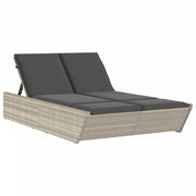 Lettino Prendisole | Sdraio da giardino | Lettino da sole Doppio con Cuscini Grigio Chiaro Polyrattan