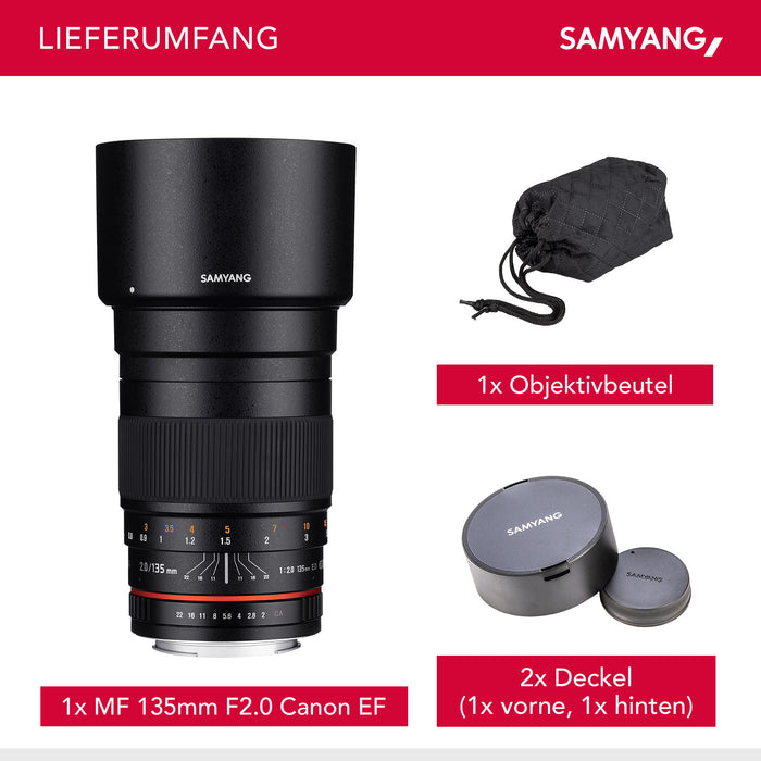 Teleobiettivo fotografico 135mm F2.0 per Canon EF – Full-frame e APS-C Obiettivo fisso con EF/EF-S Mount – Focus manuale – per EOS-1D X Mark III, 6D Mark II, 5D Mark IV
