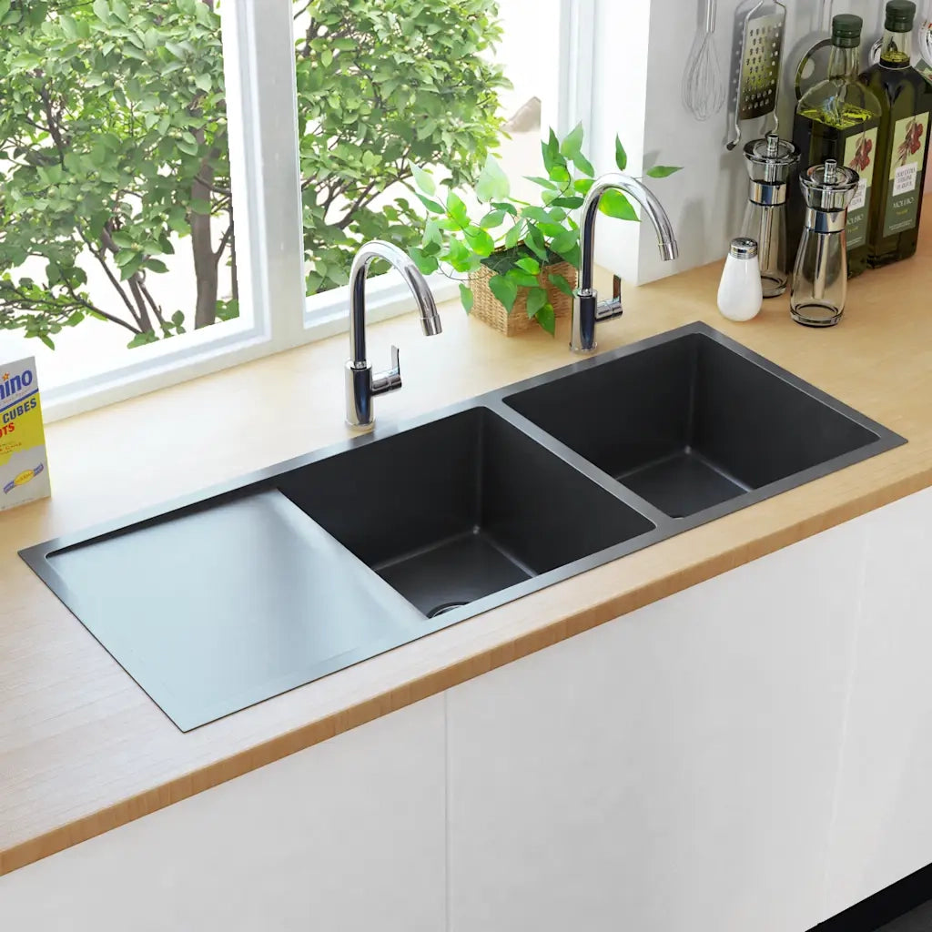 Lavello da Cucina Lavorato a Mano Nero in Acciaio Inoxcod mxl 105547