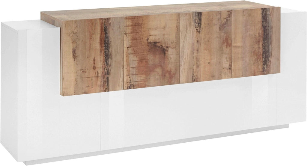 Credenza 7 Ante 200x45x86 cm New Coro Bianco Lucido e Acero Pereira
