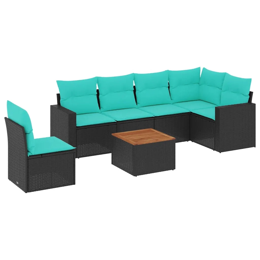 Set Divani da Giardino 7 pz con Cuscini Nero in Polyrattan