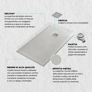 Piatto doccia su misura 80x80 Karen in resina ghiaccio effetto pietra