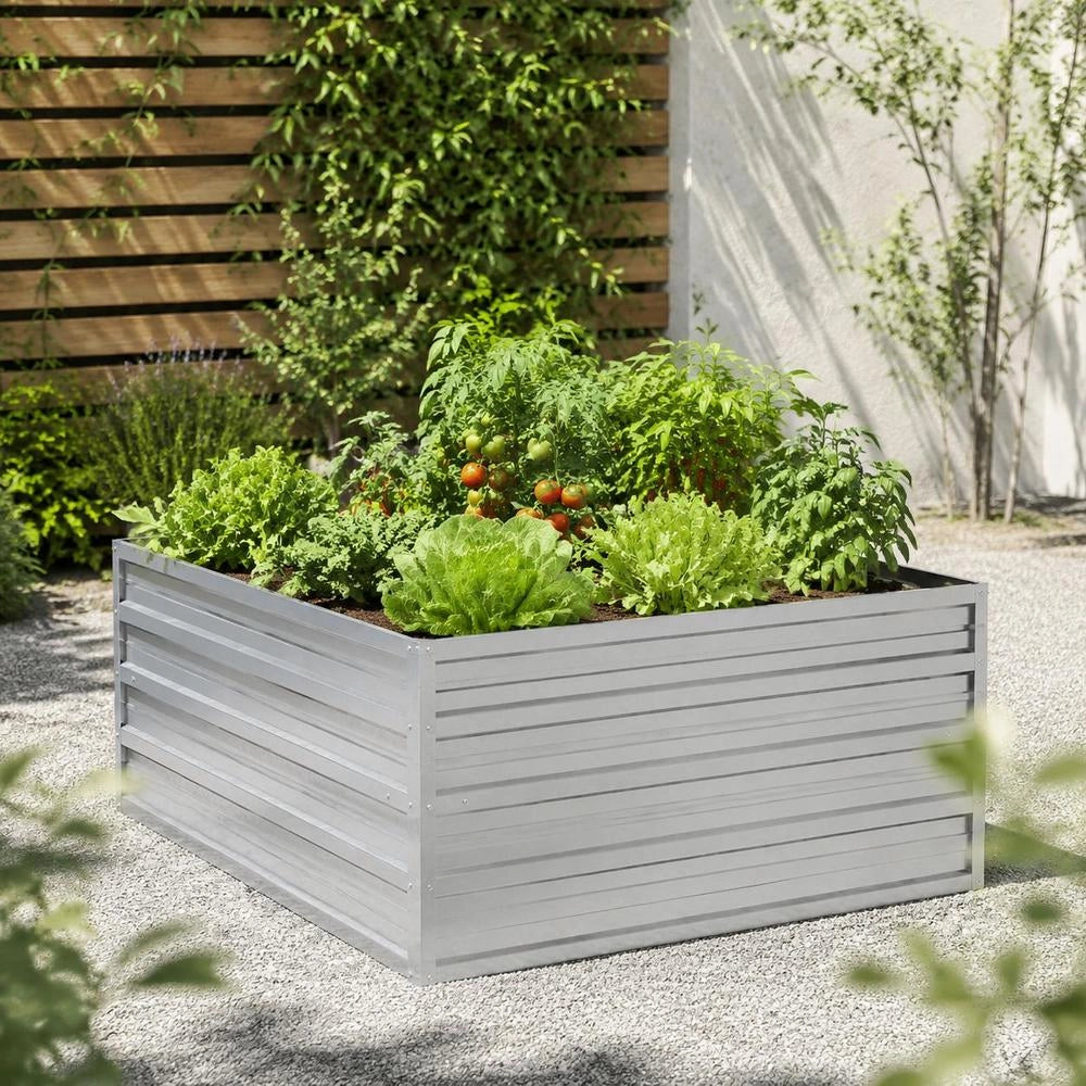 Garden Raised Bed 100x100x45 Cm Galvanized Steel Silver