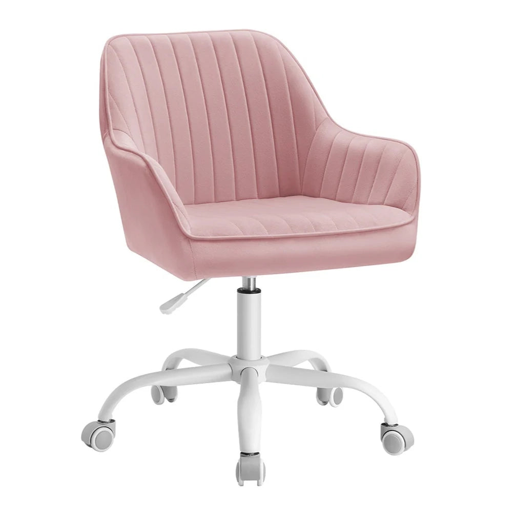Sedia da ufficio con superficie in velluto sedia girevole seduta ergonomica imbottitura in schiuma altezza regolabile rosa 12_0004851