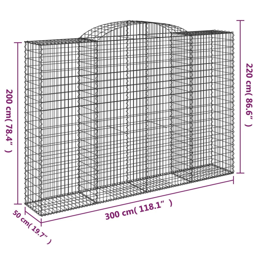 Cesto gabbione recinzione a gabbia muro di contenimento ad arco 300 x 50 x 200/220 cm ferro zincato argento 02_0040063