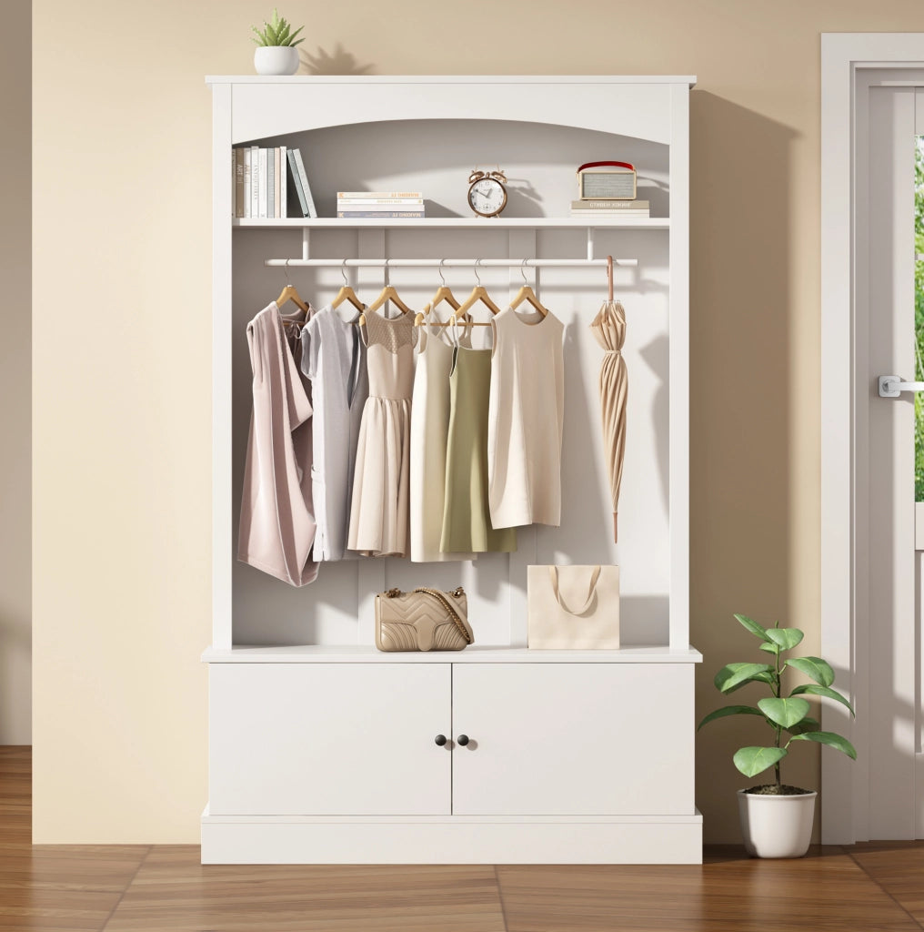 Armadio ingresso bianco con panca; scarpiera e appendiabiti 120x40x190 cm in truciolare