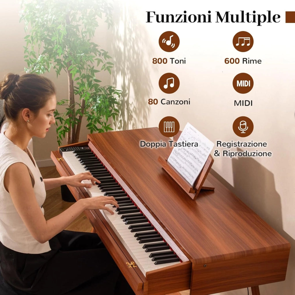 Pianoforte Digitale a 88 Tasti, con Azione a Martello Graduata, Pianoforte Elettrico a Grandezza, con Cassetto Estraibile e Altoparlanti Doppi, Pianoforte Digitale per Principianti