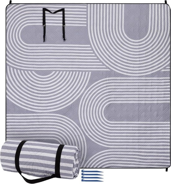 Tenda da picnic XXL impermeabile 200x200 cm - Asciugamano da spiaggia in poliestere con stampe a strisce