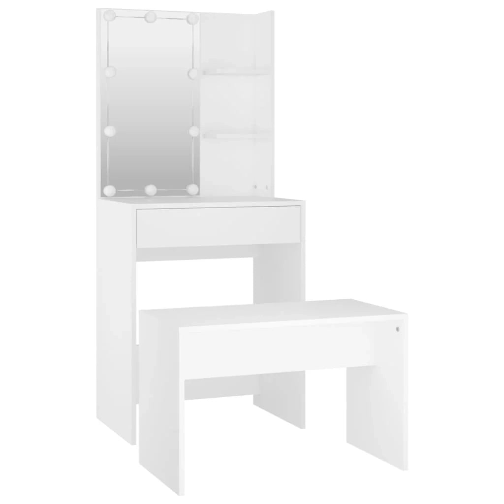Set da toeletta con sgabello LED 60 x 40 x 140 cm legno ingegnerizzato bianco 02_0006250