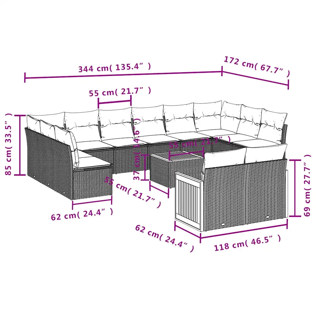 Set Divani da Giardino 12 pz con Cuscini Grigio in Polyrattan 3228133