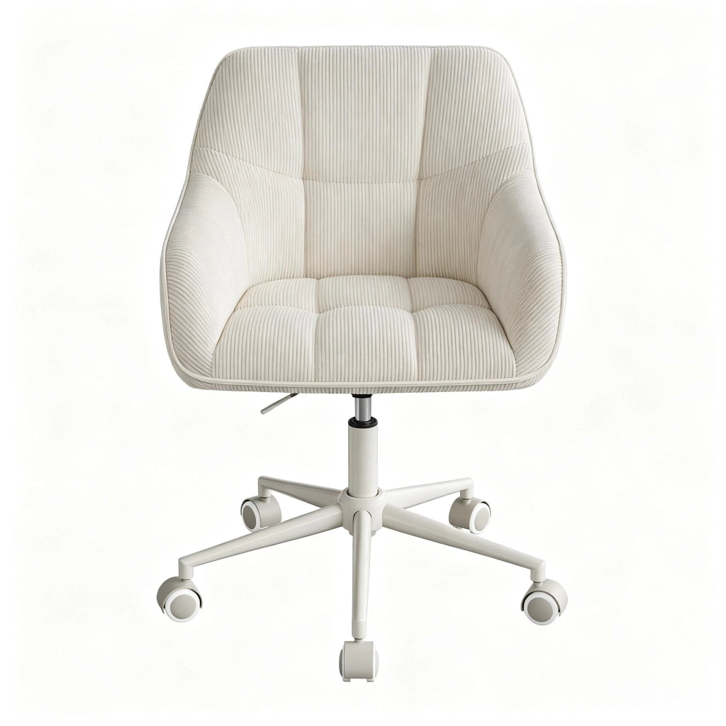 Sedia da ufficio ergonomica girevole con altezza regolabile braccioli integrati e ruote in velluto a coste beige