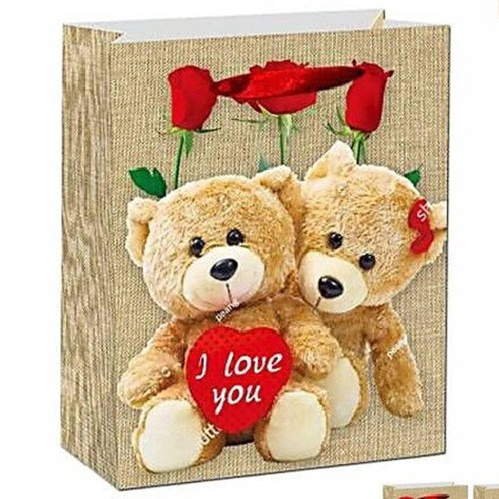 Trade Shop - Set 6 Buste Regalo San Valentino Busta 10.5x26x32cm 63988 Varie Stampe Orso Cuore -