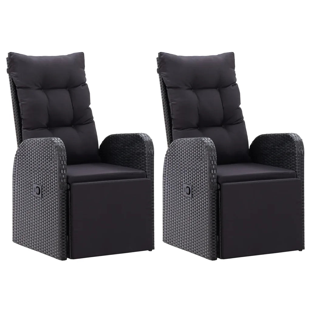 Sedie Reclinabili da Giardino con Cuscini 2 pz | Sedie da Esterno Nero Polyrattan