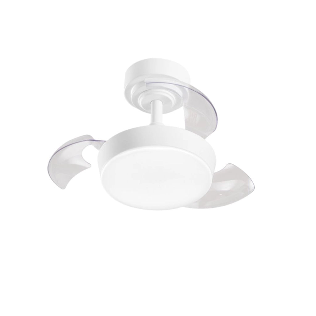 Ventilatore da Soffitto con Luce LED Integrata 24W, Pale a Scomparsa in Acrilico Trasparente, Motore DC, Bianco, D.56 cm - Perenz