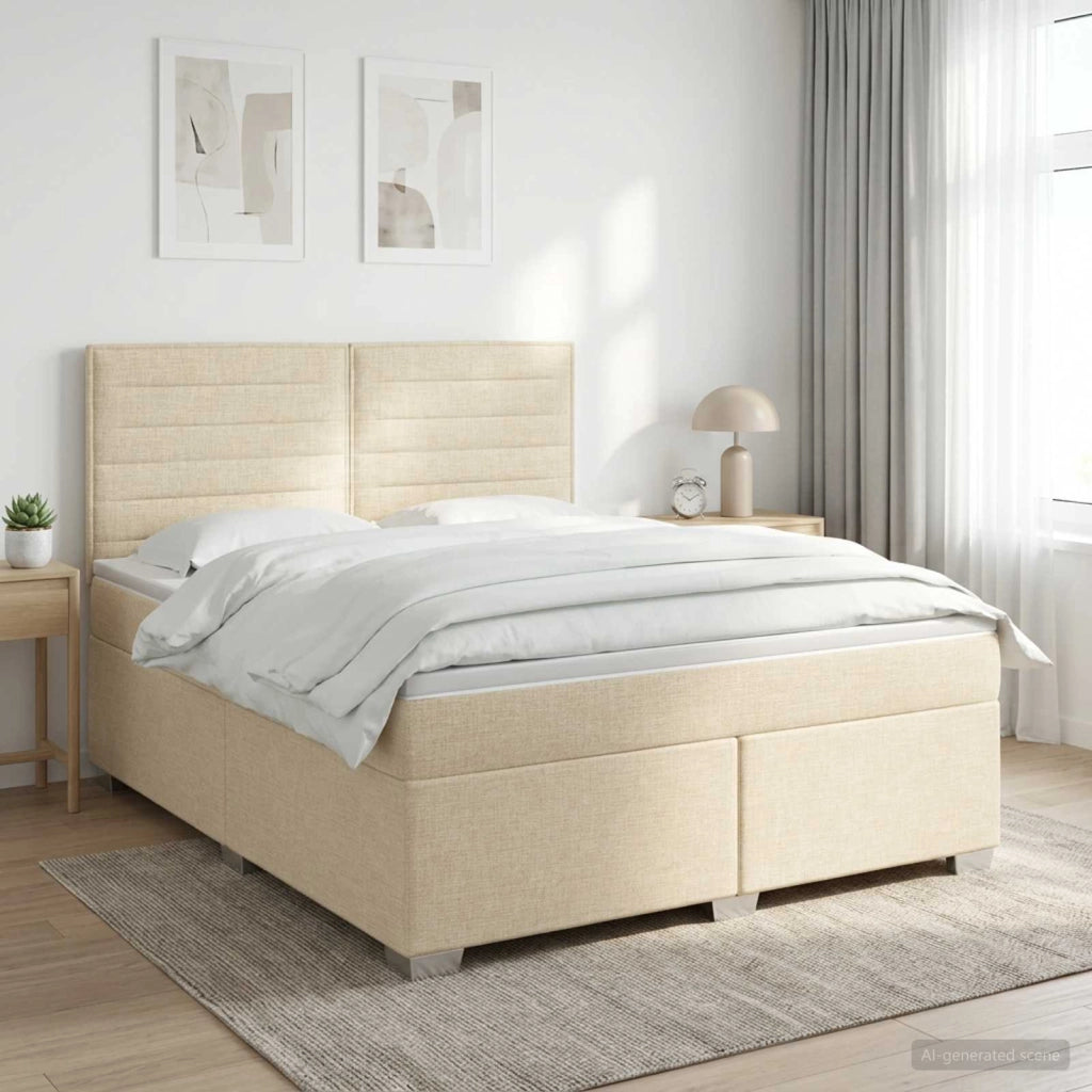 Letto box spring con materasso Crema 160 x 200 cm Tessuto 3453442