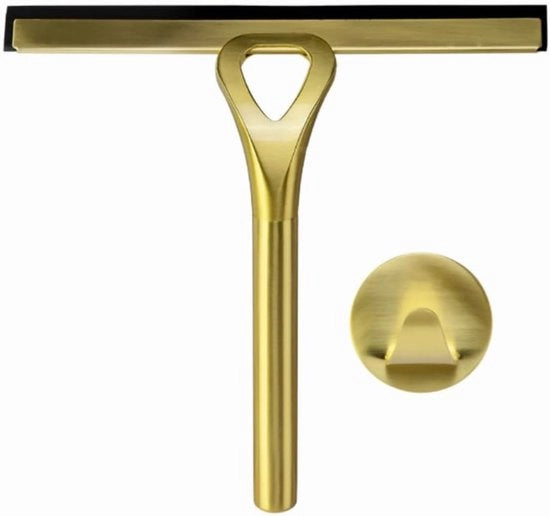 Douchewisser in acciaio inox, douchewisser con gancio dorato per bagno, vetro auto e piastrelle, 10 pollici lame morbide e dure, douchewisser dorato, 22,5x22cm