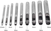 FUSTELLE IN ACCIAIO SET 9 PZ  PER CUOIO LAMIERE STOFFA PLASTICA LEGNO PUNZONI