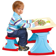 Trade Shop - Banco Scuola Scrivania Celeste + Sedia Piano Ribaltabile Con Vano Porta Oggetti -