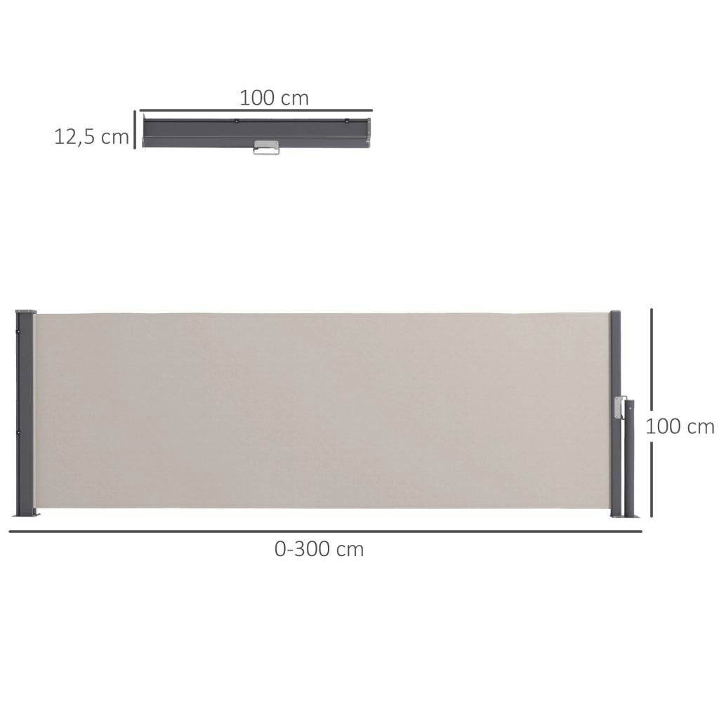 Paravento retrattile 3x1 m ¨C zephmum ¨C grigio, alluminio, poliestere 180 g/m2