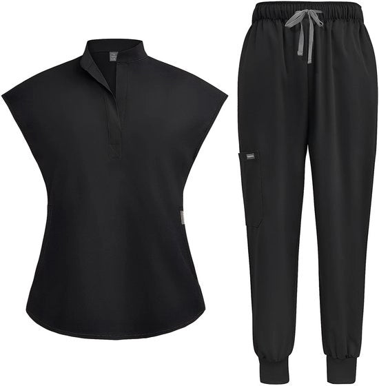 Set di Camicie da Chirurgo Mediche - Collo Alzato - Tuta di Stiramento con 2 Tasche - Pantaloncino Yoga Adattabile - Resistente alle Pieghe - Materiale Transpirante - Uniforme Sanitaria