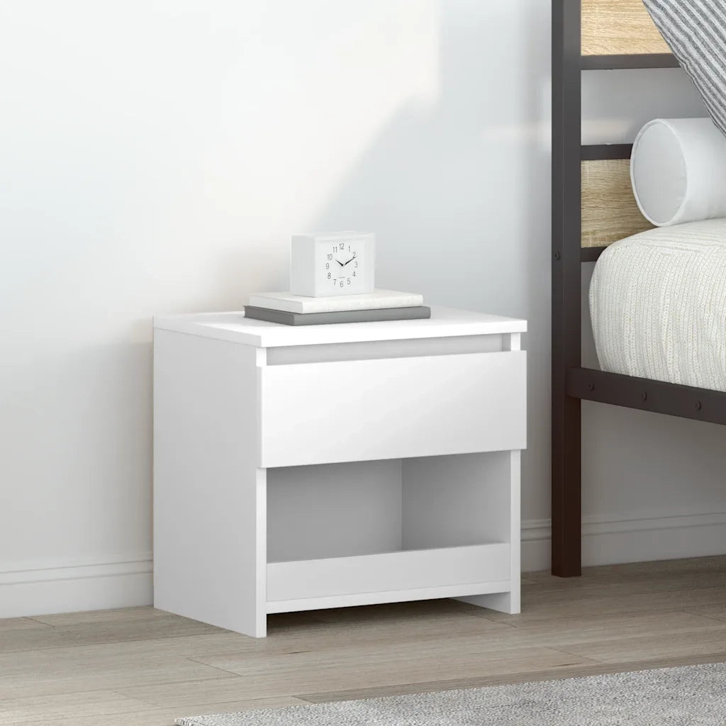 Set di 2 Comodini | Armadio da Notte | Mobiletto da notte Bianco Lucido 40x30x39 cm in Legno Multistrato