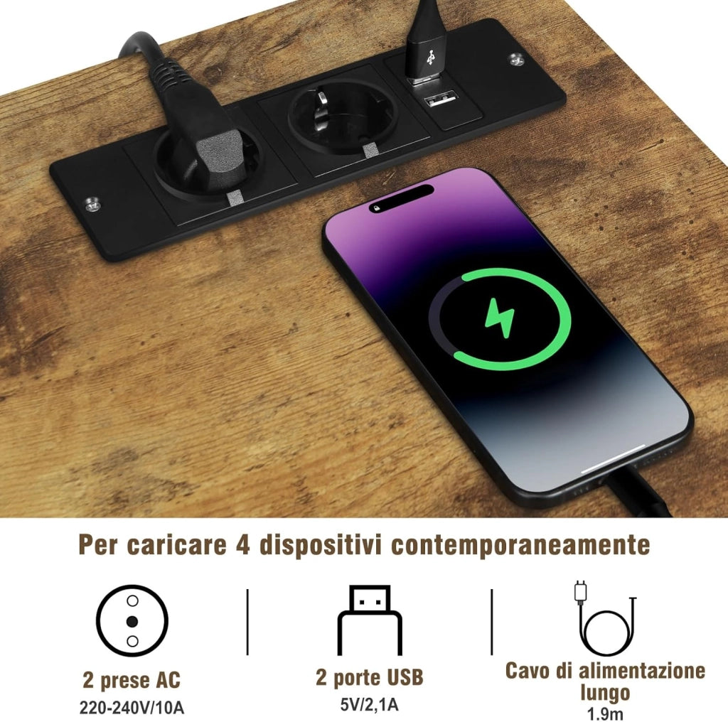 Cassettiera da Ufficio, Armadietto con 3 Cassetti e 2 Ripiani, Schedario da Ufficio con Ruote, Porta Stampante con Sezione di Ricarica, in Legno e Metallo, Marrone vintage, ASK07shm